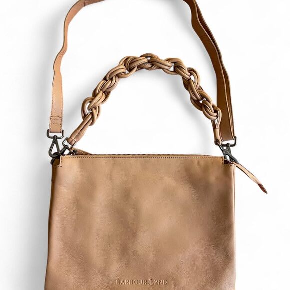 NWOT Harbour 2nd Leather Triple Compartment Satchel Crossbody Bag in Caramel - Picture 1 of 6